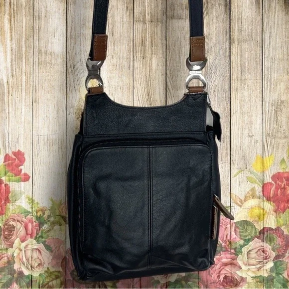 Carroll Collection Black Brown Leather Crossbody Bag - Picture 9 of 16